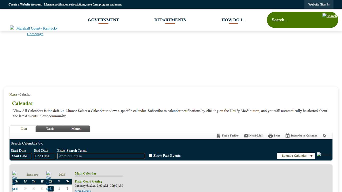 Calendar • Marshall County, KY • CivicEngage